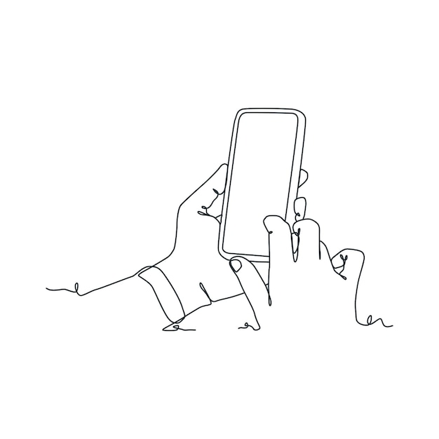 Continuous line drawing of person holding smartphone hand holding smartphone