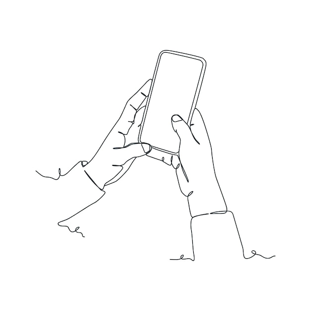 Continuous line drawing of person holding smartphone hand holding smartphone