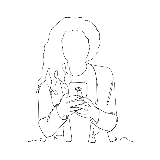 Continuous line drawing of person holding smartphone
