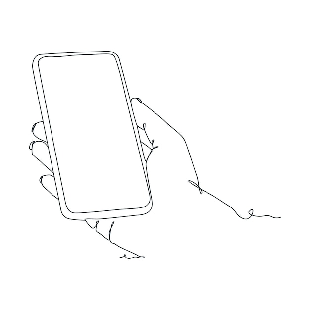 Disegno a tratteggio continuo della persona che tiene lo smartphone