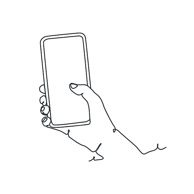 Continuous line drawing of person holding smartphone