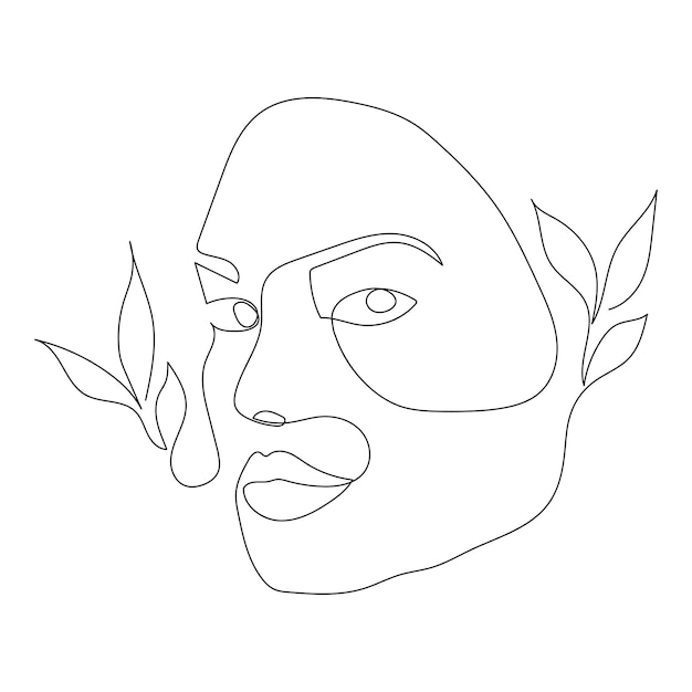 Vector continuous line drawing of portrait of a beautiful woman's face minimalism art