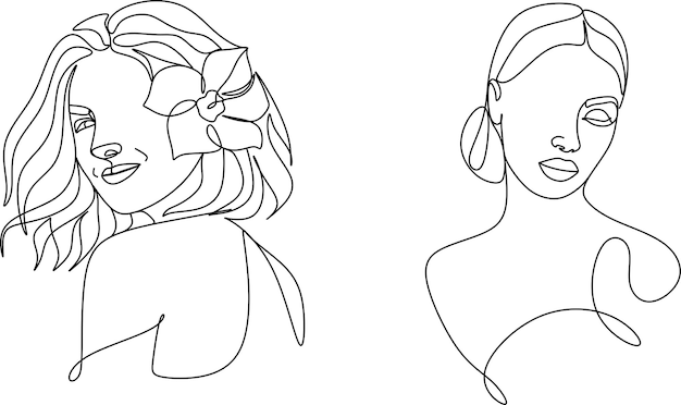 Continuous line drawing of Portrait of a Beautiful Woman's face.