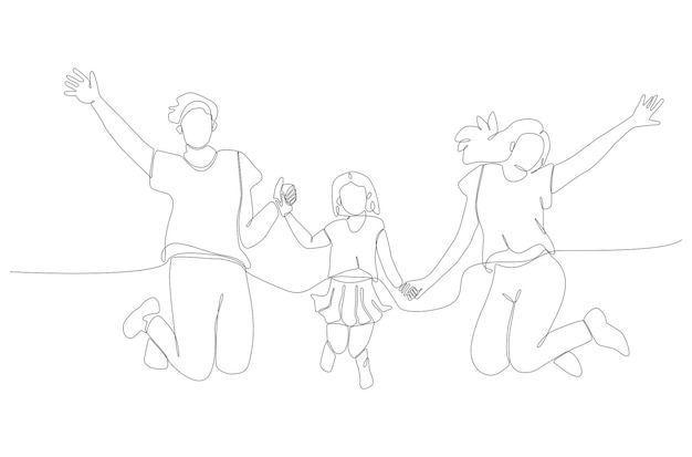 Continuous line drawing of portrait happy family concept vector illustration Premium Vector