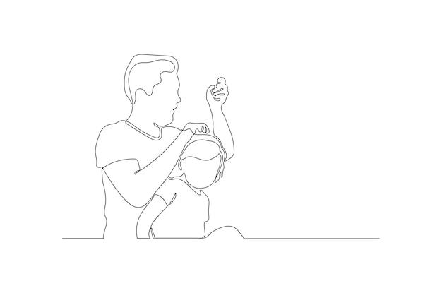 Continuous line drawing portrait of a happy family dad togetherness with his kid Premium Vector