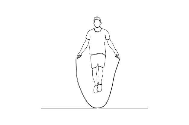 縄跳びのベクトル図プレミアムvectoと男のトレーニングの連続線画potrait