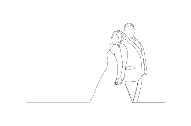 ロマンチックな結婚式のカップルのベクトル図プレミアムベクトルの連続線画potrait