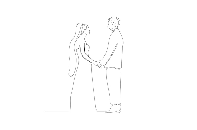 Continuous line drawing potrait of romantic wedding couple vector illustration premium vector