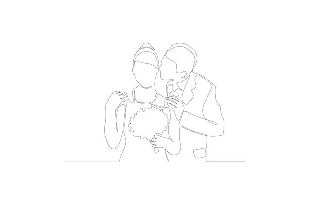 Continuous one line drawing romantic couple holding shoulders warmly.  Togetherness of husband and wife after wedding day. Happy family concept.  Single line draw design vector graphic illustration 4483283 Vector Art at  Vecteezy