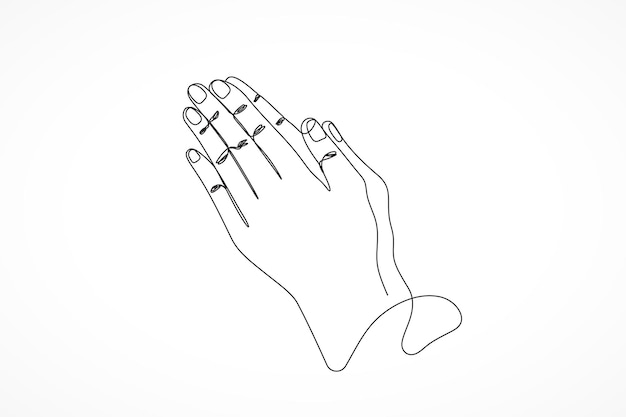 Vector continuous line drawing prayer hand