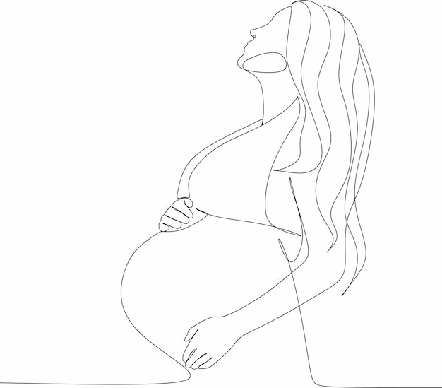 Vettore disegno di linea continua dell'illustrazione vettoriale della donna incinta