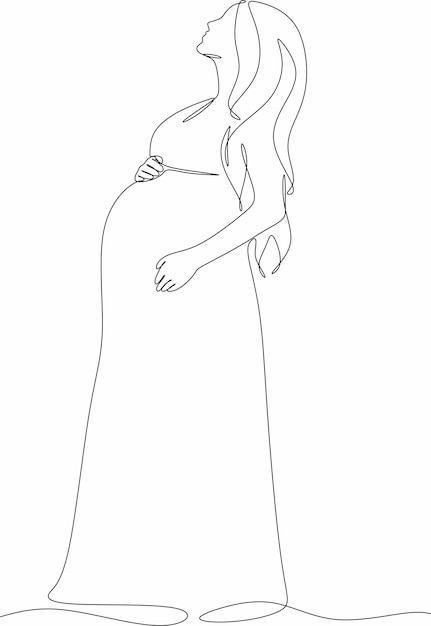 Continuous line drawing of pregnant woman vector illustration