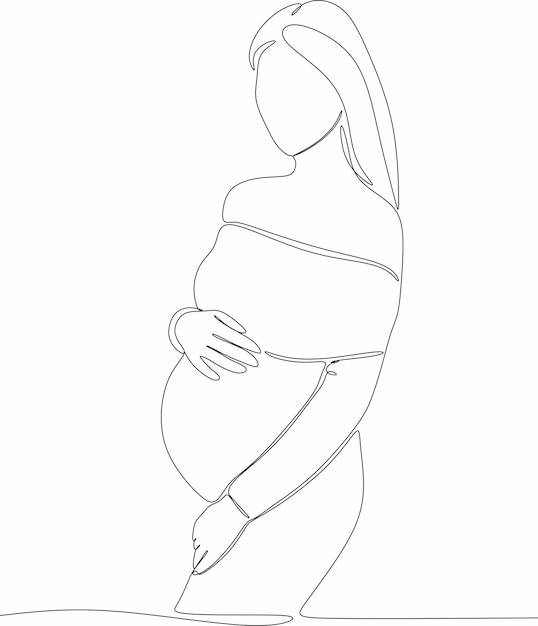 Disegno di linea continua dell'illustrazione vettoriale della donna incinta