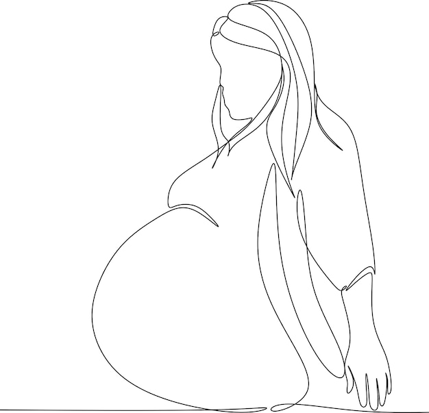 Vector continuous line drawing of pregnant woman vector illustration