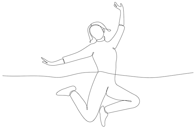 continuous line drawing of premium happy jumping female athlete premium vector premium vector