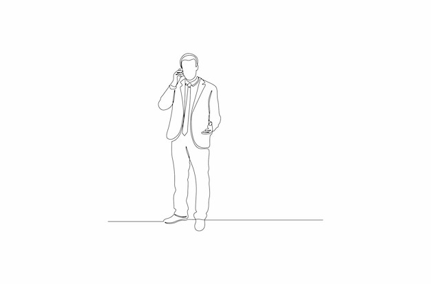 Непрерывный рисунок линии профессионального бизнесмена с костюмом векторная иллюстрация Premium векторы