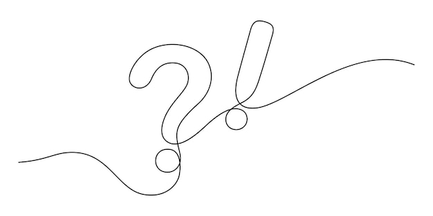 Vector continuous line drawing of question mark and exclamation symbol minimalism style thin line