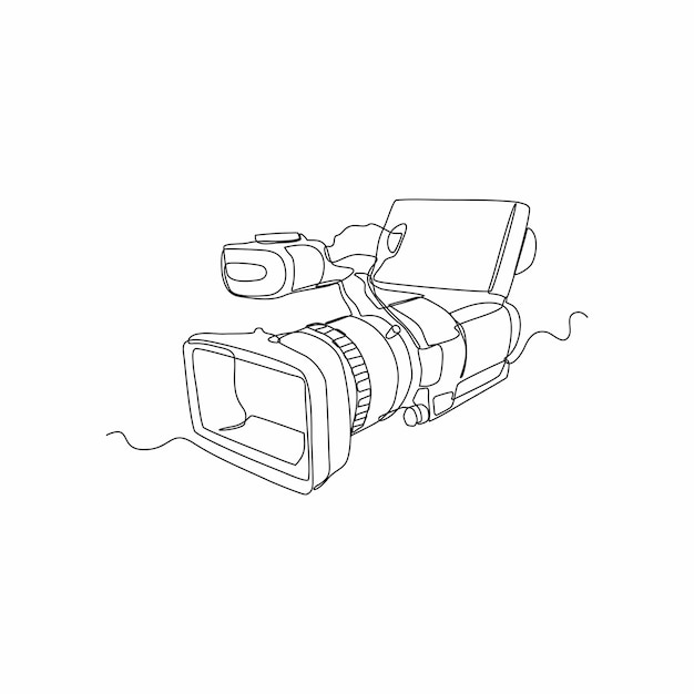 continuous line drawing of retro video camera