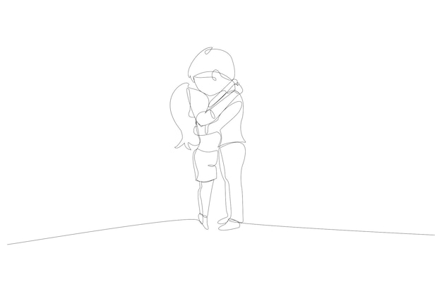 Continuous line drawing of romantic couple on hug vector illustration Premium Vector