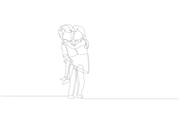 Continuous line drawing of romantic couple on hug vector illustration Premium Vector