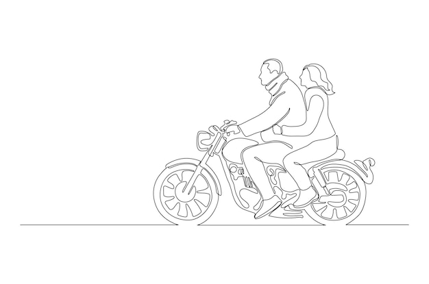 Vector continuous line drawing of a romantic couple man and woman are ride together vector illustration