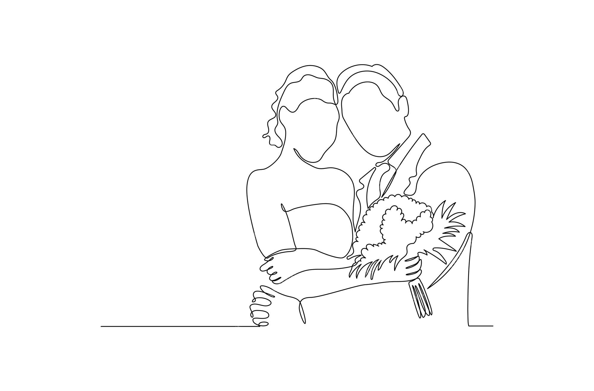 Drawing a continuous line of romantic couple Vector Image