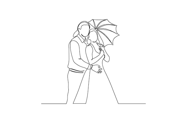 Continuous line drawing of a romantic pose of wedding couple vector illustration Premium vector