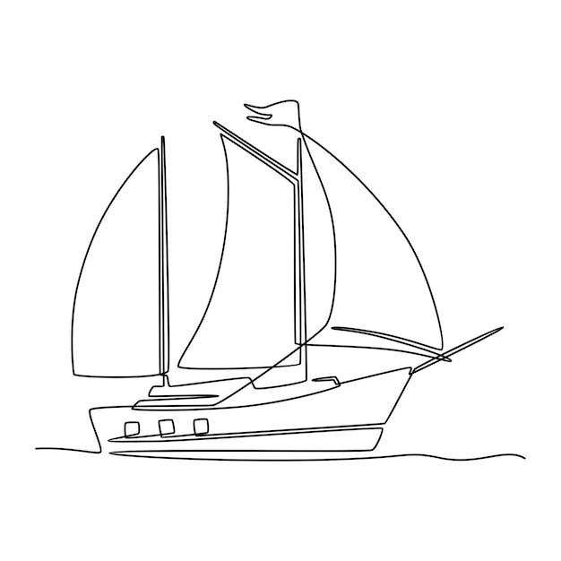 continuous line drawing sailboat vector illustration