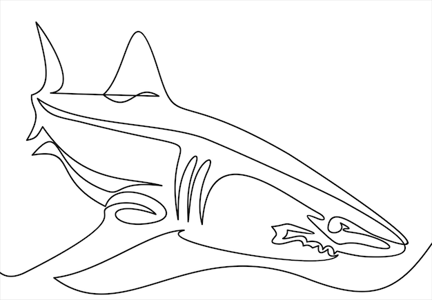 海のサメのベクトル図の連続線画