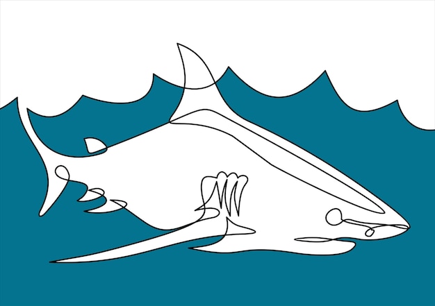 continuous line drawing of sea shark vector illustration