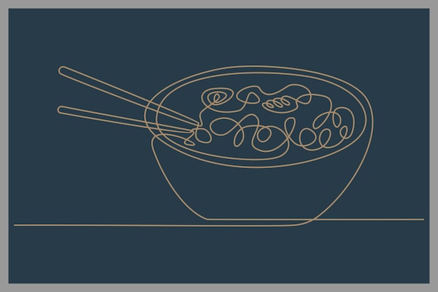 Vector continuous line drawing of serving bowl of ramen vector illustration