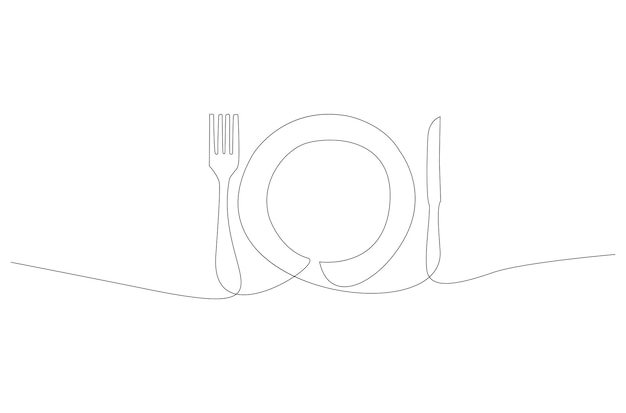 Continuous line drawing of set cutlery concept vector illustration Premium Vector