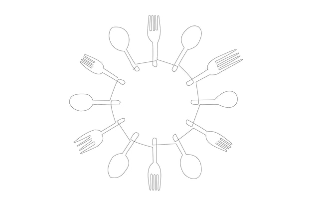 Vector continuous line drawing of set cutlery concept vector illustration premium vector