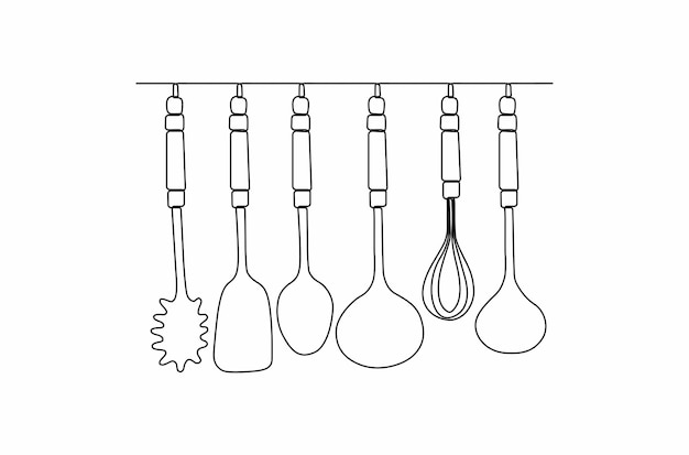 Continuous line drawing of a set series of kitchen equipment vector illustration Premium Vector