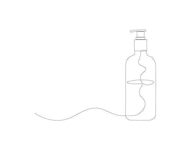 Vector continuous line drawing of shampoo container bottle one line of shampoo with pump dispenser liquid gel concept continuous line art editable outline