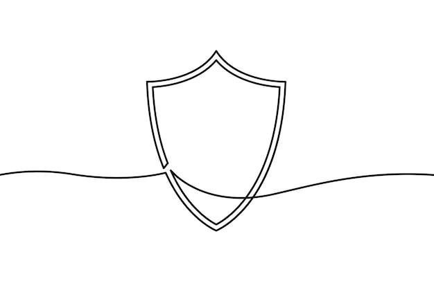 Continuous line drawing of shield. One line drawing background. Protection shield icon