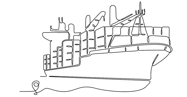 Vector continuous line drawing of ship line path vector icon of ship port route with starting point