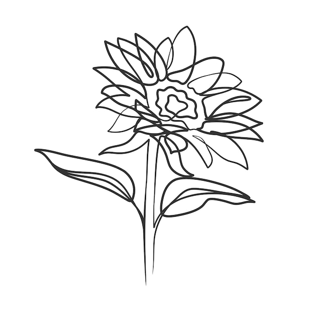 Continuous line drawing of simple flower illustration abstract flower in one line art drawing