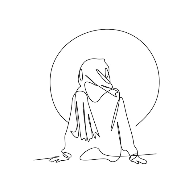 Continuous line drawing of sitting woman