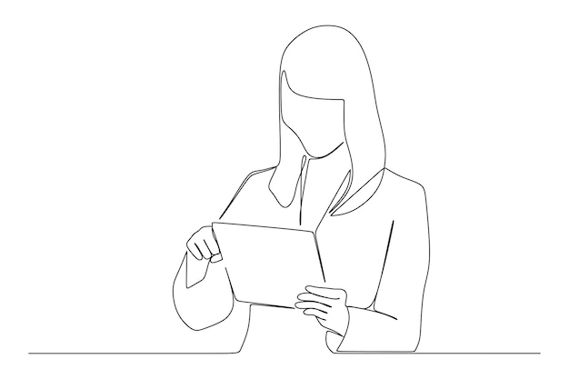 タブレットで笑顔の実業家の連続線画