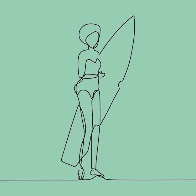 continuous line drawing on someone is surfing