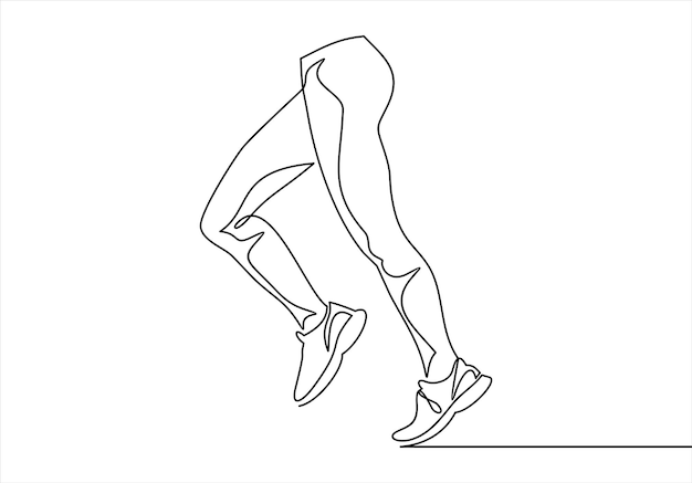 Непрерывное рисование линий. спорт бегущая женщина на белом фоне. вектор