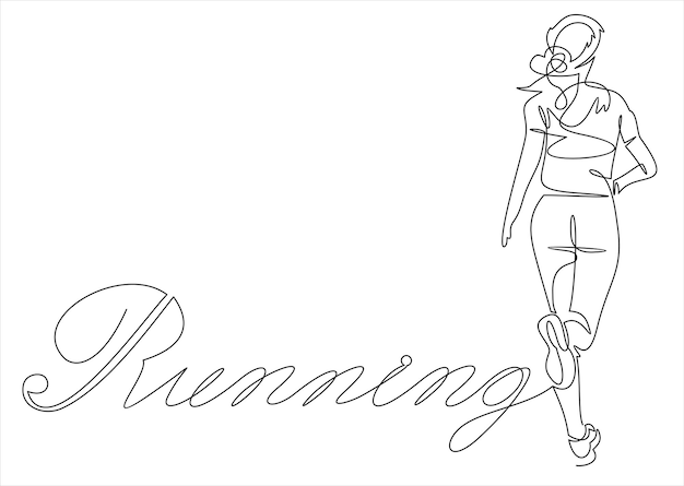 Continuous line drawing. Sport running woman on white background. Vector illustration