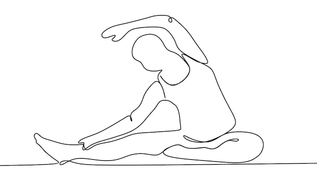 continuous line drawing sport woman doing yoga on white background