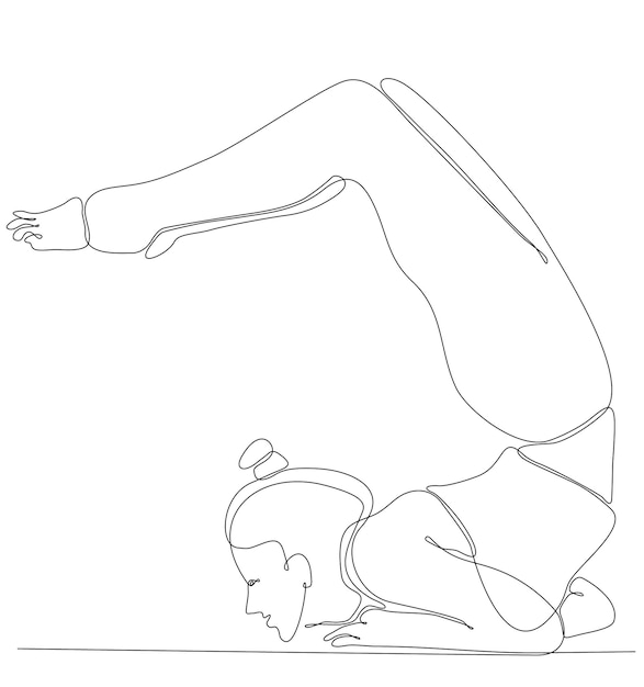 Disegno a linea continua. donna sportiva impegnata nello yoga su sfondo bianco. illustrazione vettoriale