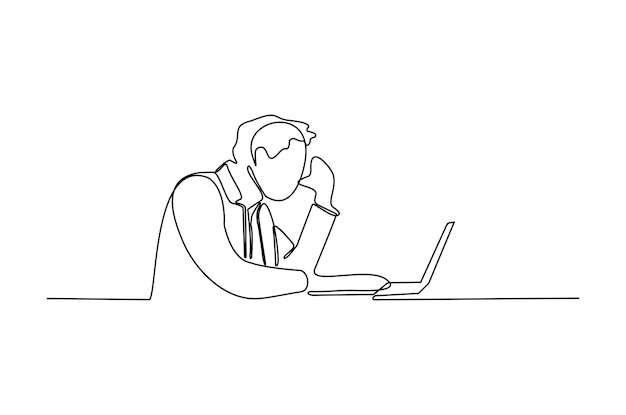 Continuous line drawing of stressed man facing job vector illustration Premium Vector