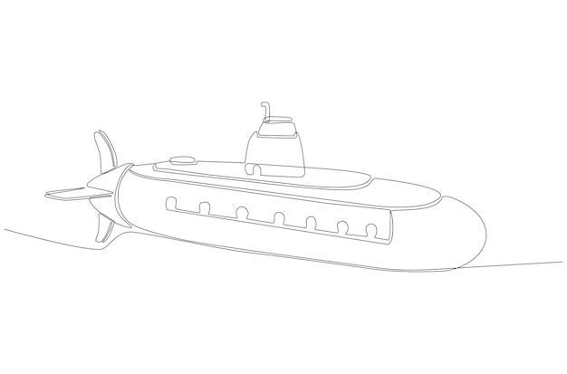 Continuous line drawing of a submarine ship vector illustration premium vector