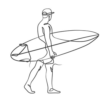 Premium Vector | Continuous line drawing of a surfer with a surfboard ...