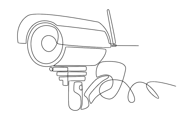 Непрерывный рисунок линии вектора эскиза камеры видеонаблюдения