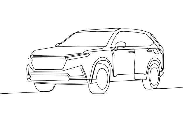 Continuous line drawing of suv car Car minimalist concept transportation electric car vector simple line transportation